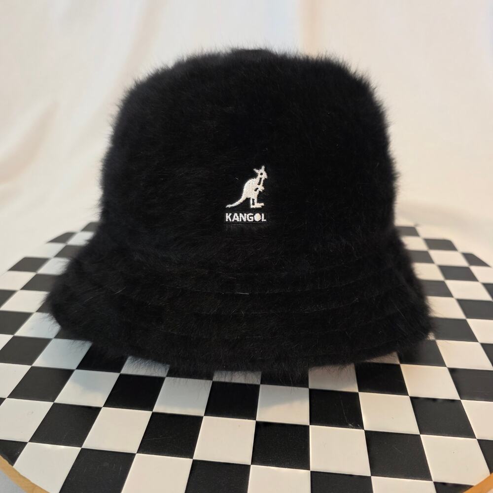 Kangol Furgora Casual Bucket Hat Small Black Angora Real Fur